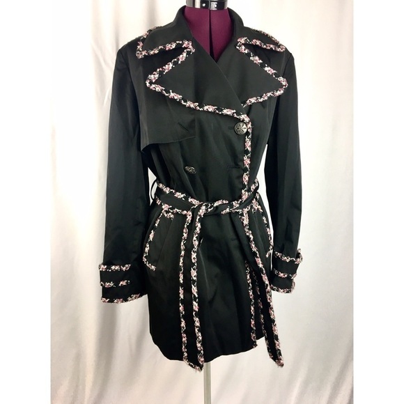INC Black & Pink Double-Breasted Jacket Trench Coat Size Large Petite - Picture 1 of 8